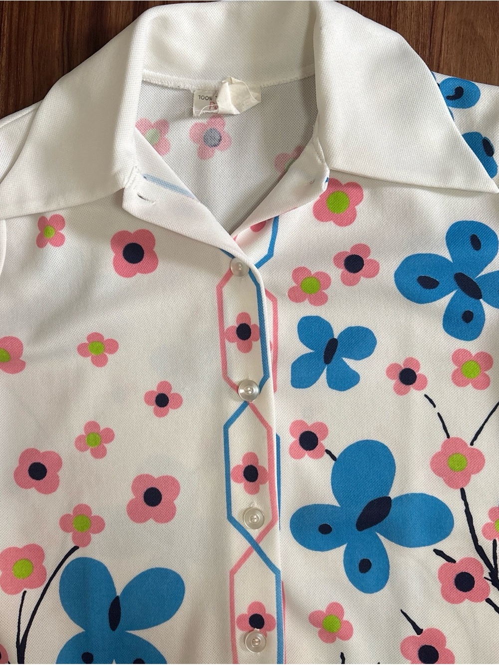 VTG 70s Funky Collared Shirt with Butterfly and Flower Print - Picture 2 of 7